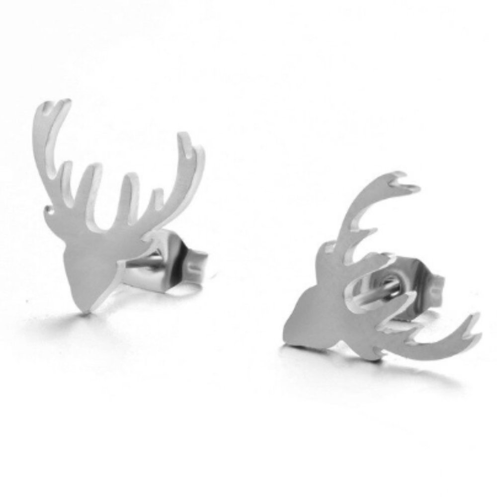 Stainless steel deer head stud earring